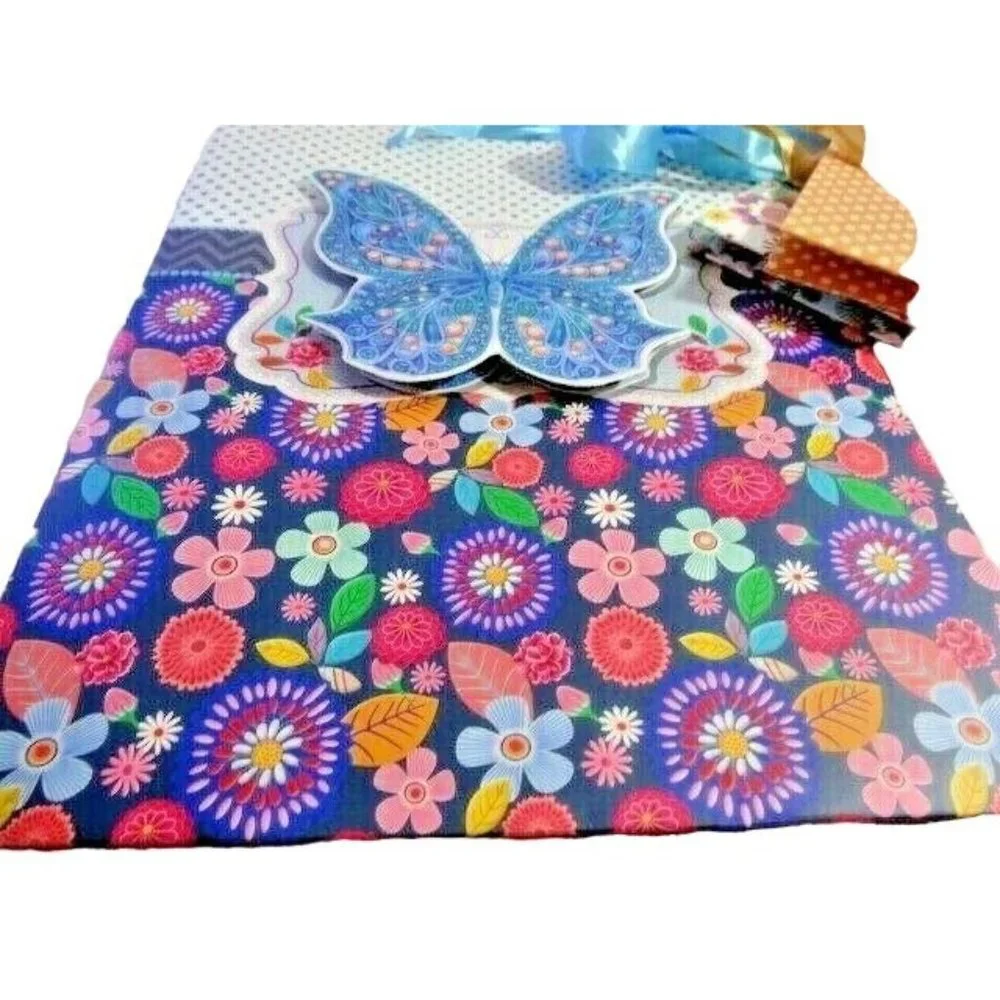 IV America Butterfly 3-pc Gift Bags 3-D Chevron Floral Dots Ribbon Handle NEW